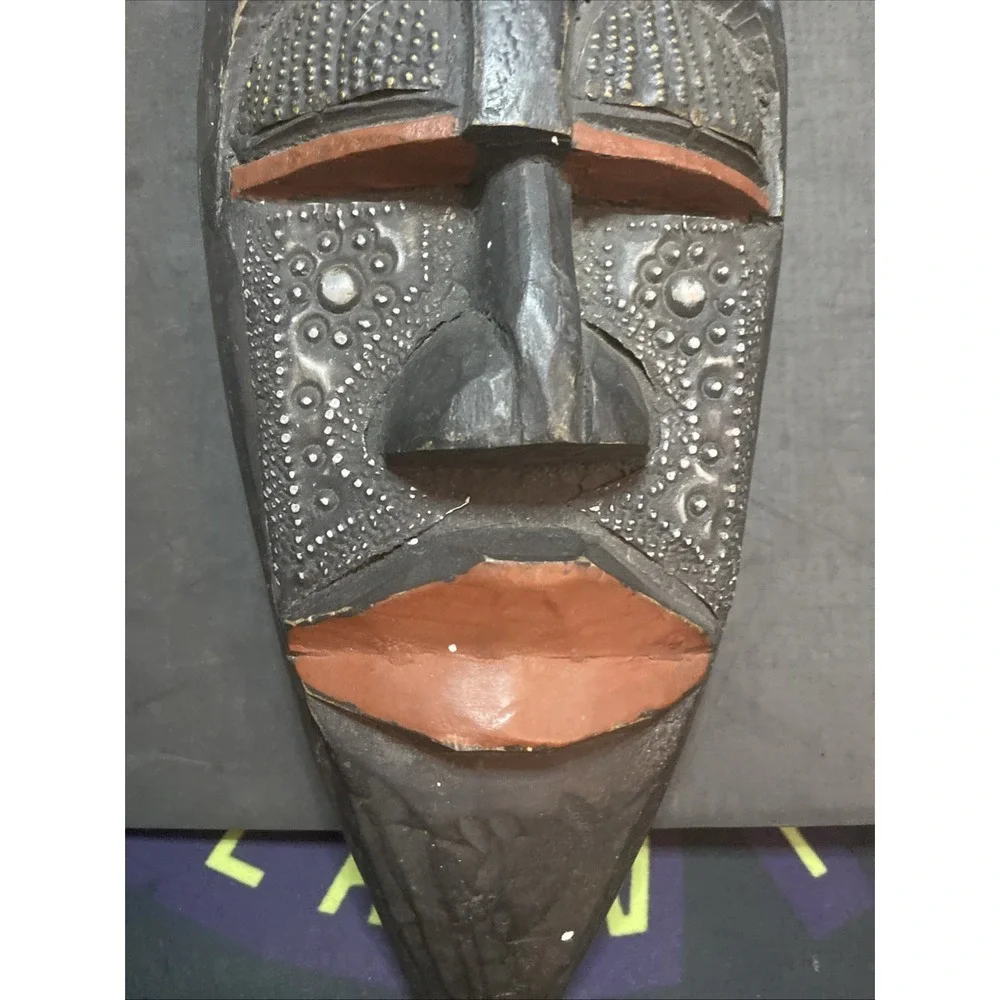 Vintage Marka Mali Tribal Mask Hand Carved Wood Brass Metal African Art 14